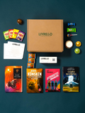 Box LIVRE&O thématique science-fiction contenant quatre romans d'occasion, des sachets de thé et des surprises gourmandes